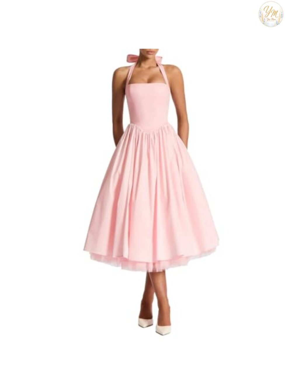 ABYOVRT Women's Halter Corset Back A-Line Formal Midi Dress Wedding Guest